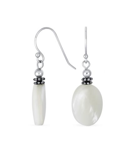 Bling Jewelry Bali Style Mother of Pearl Milgrain Oval Drop Earrings Sterling Silver