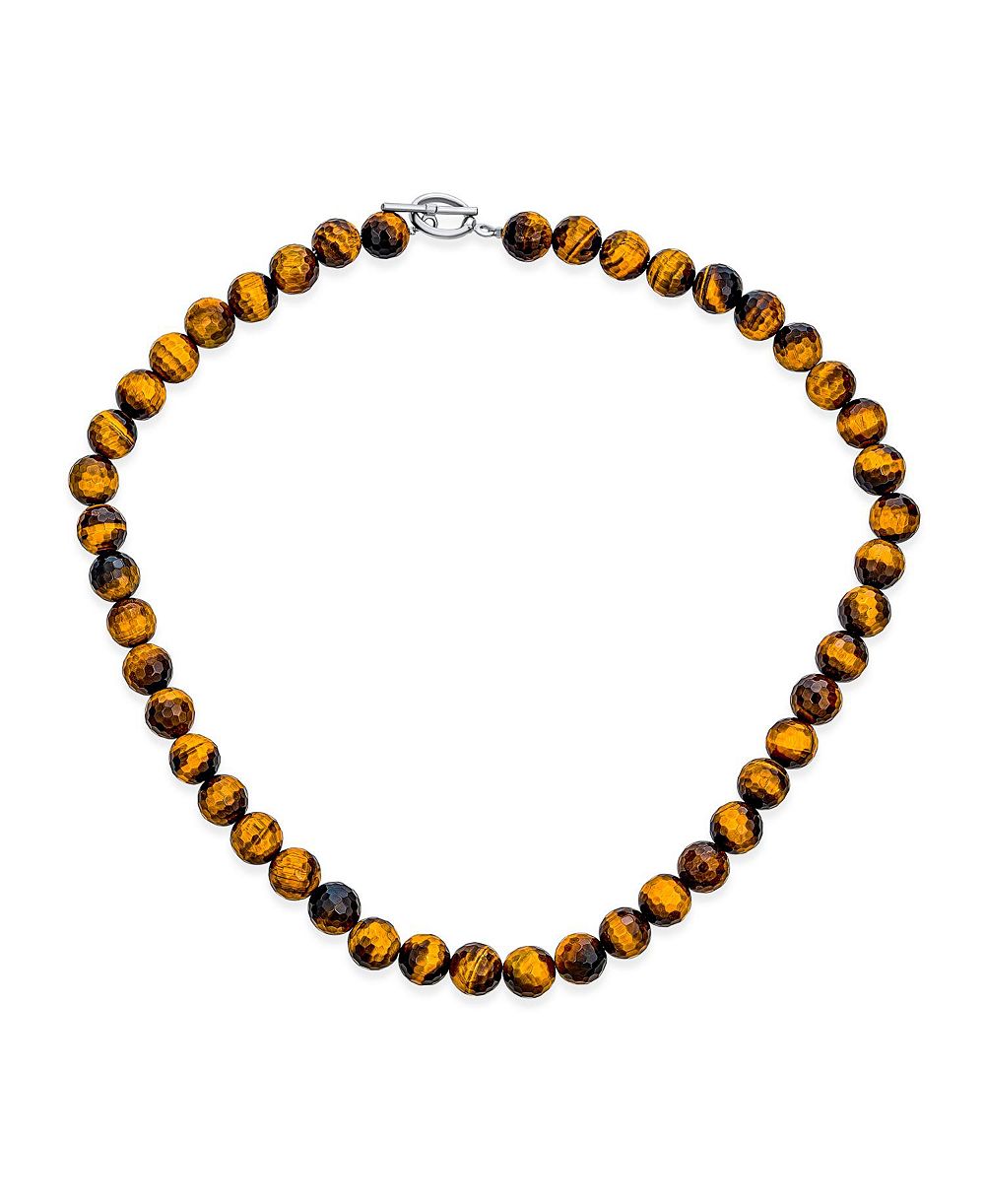 Bling Jewelry Brown Tiger Eye Gemstone Ball Bead Strand Necklace Toggle Clasp 15"
