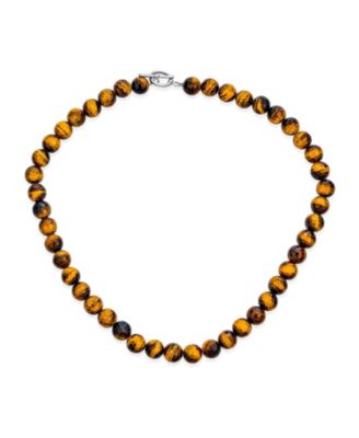 Bling Jewelry ожерелье с бусинами из натурального тигрового глаза, полудрагоценный камень, 10MM, 16-19 Inch