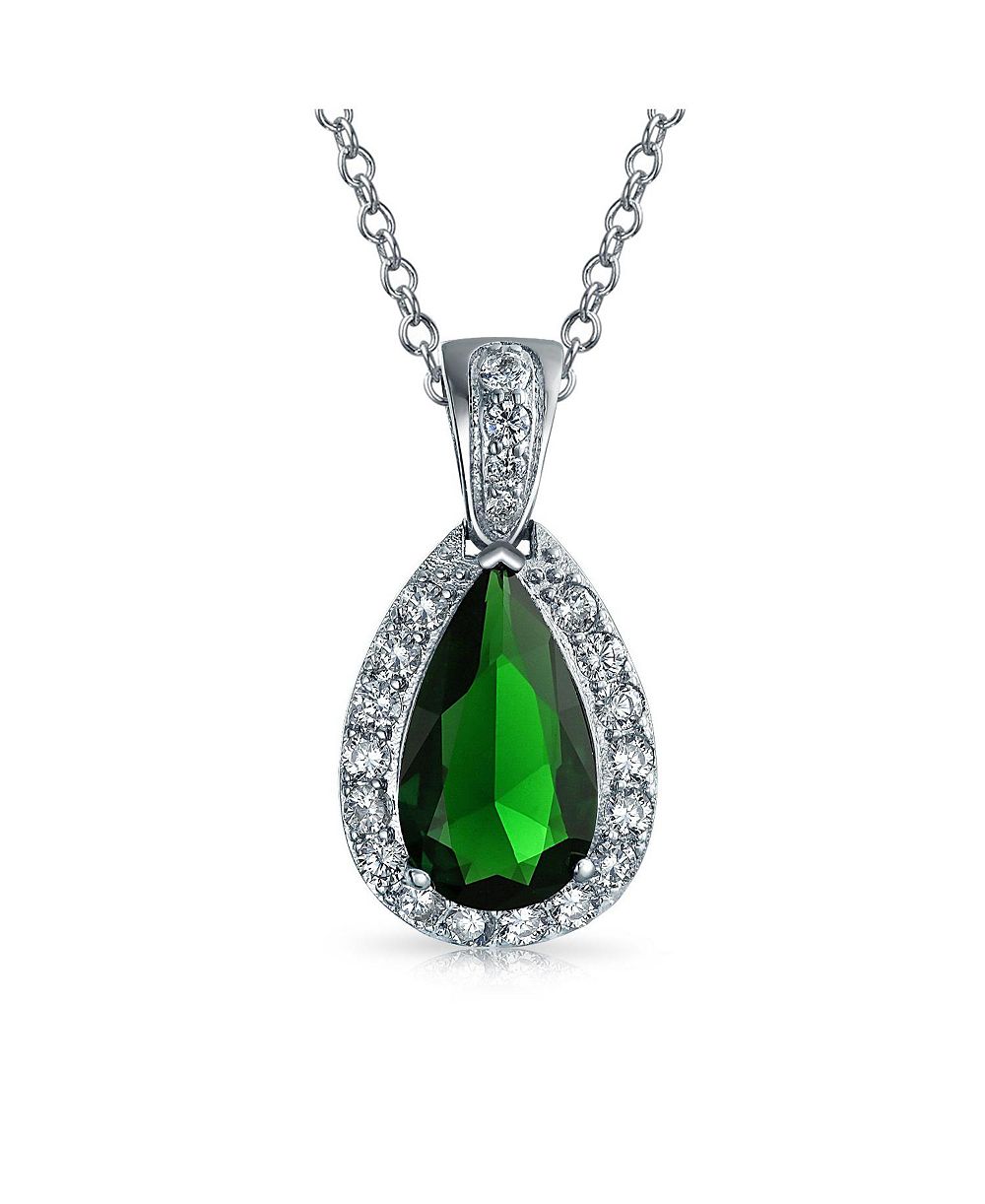 Кулон-подвеска Bling Jewelry Classic 5CT с зеленым кубическим цирконием в ореоле, каплевидная форма, посеребренная