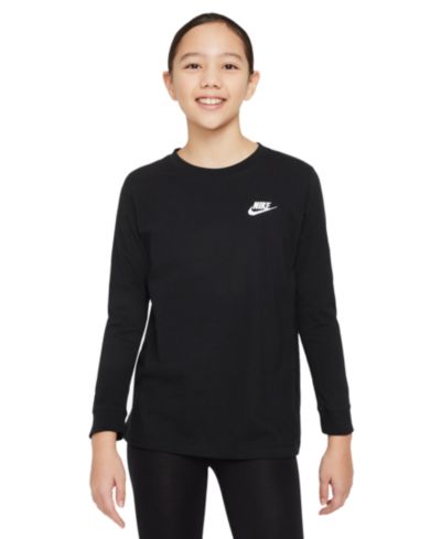 Nike Boys' and Girls' Sportswear Logo Embroidered Long-Sleeve T-Shirt