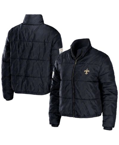 Women's WEAR by Erin Andrews Black New Orleans Saints Puffer Full-Zip Cropped Jacket