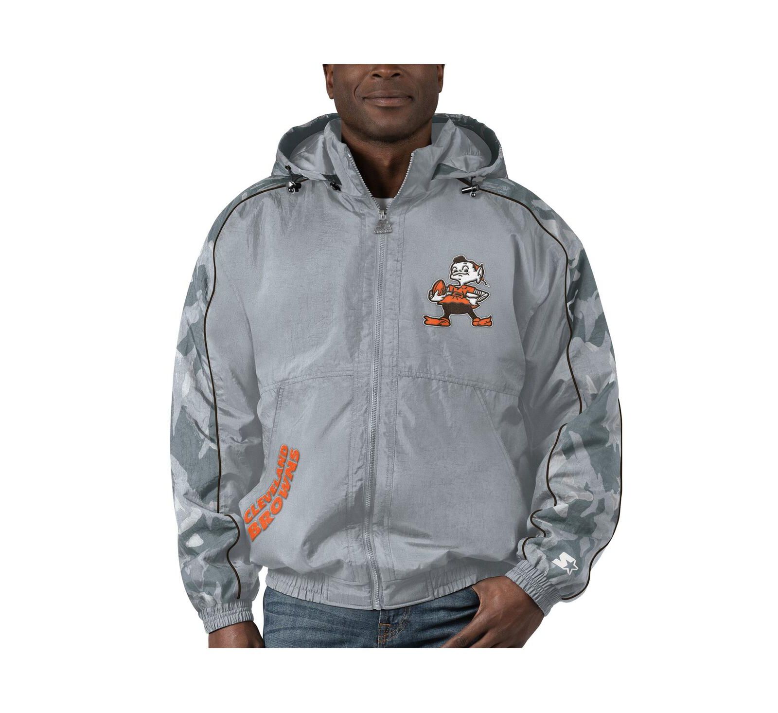 Men's Starter Gray Distressed Cleveland Brown Thursday Night Gridiron Throwback Full-Zip Jacket