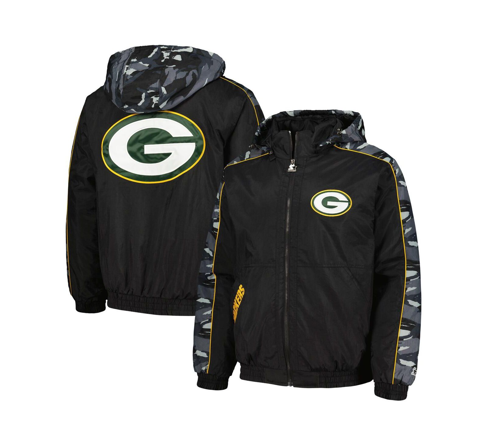 Men's Starter Black Green Bay Packers Thursday Night Gridiron Full-Zip Hoodie Jacket