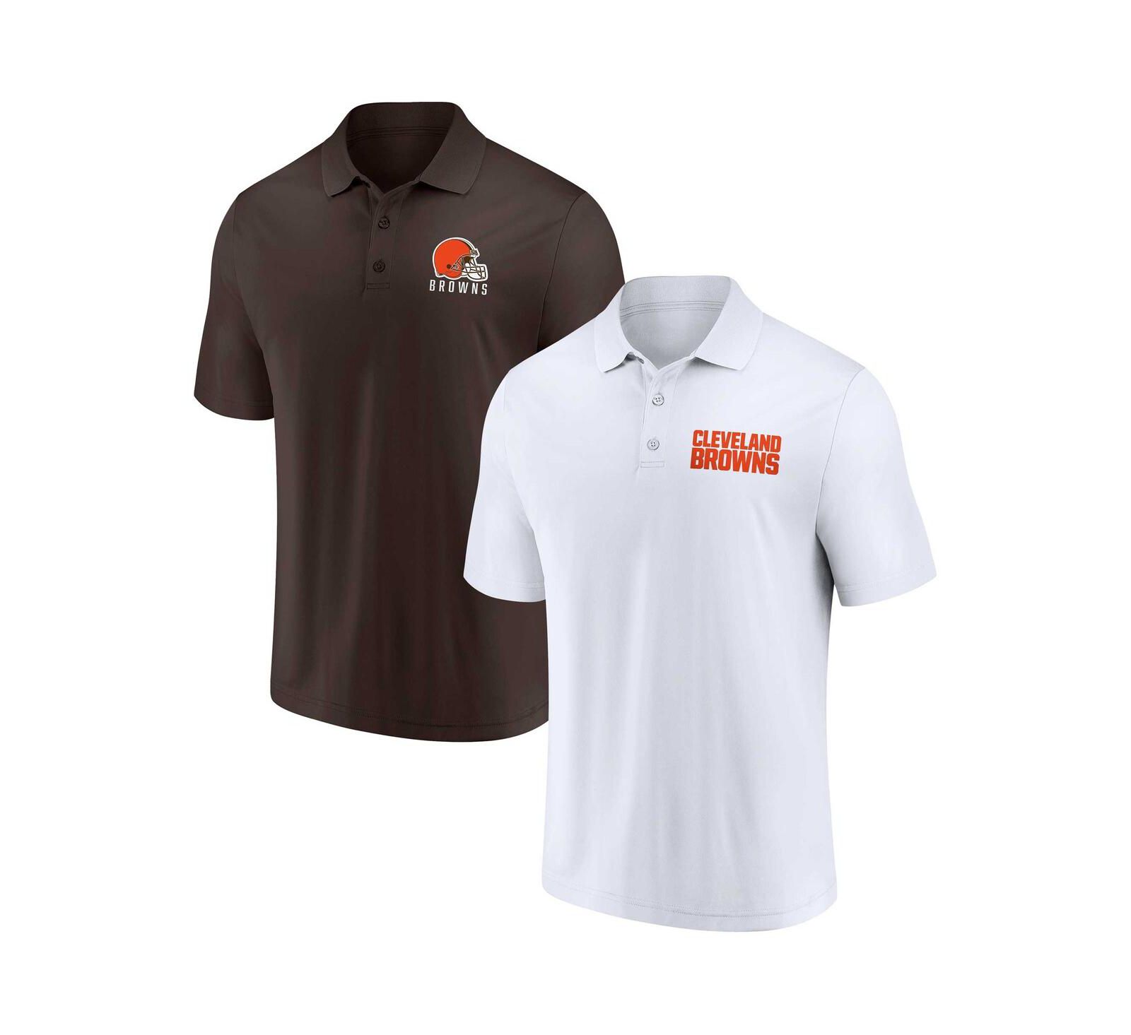 Men's Fanatics White, Brown Cleveland Browns Lockup Two-Pack Polo Shirt Set