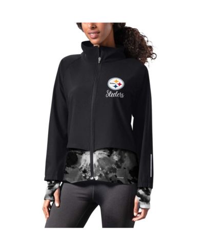 Женский беговой жакет MSX by Michael Strahan Black Pittsburgh Steelers Grace Raglan Full-Zip