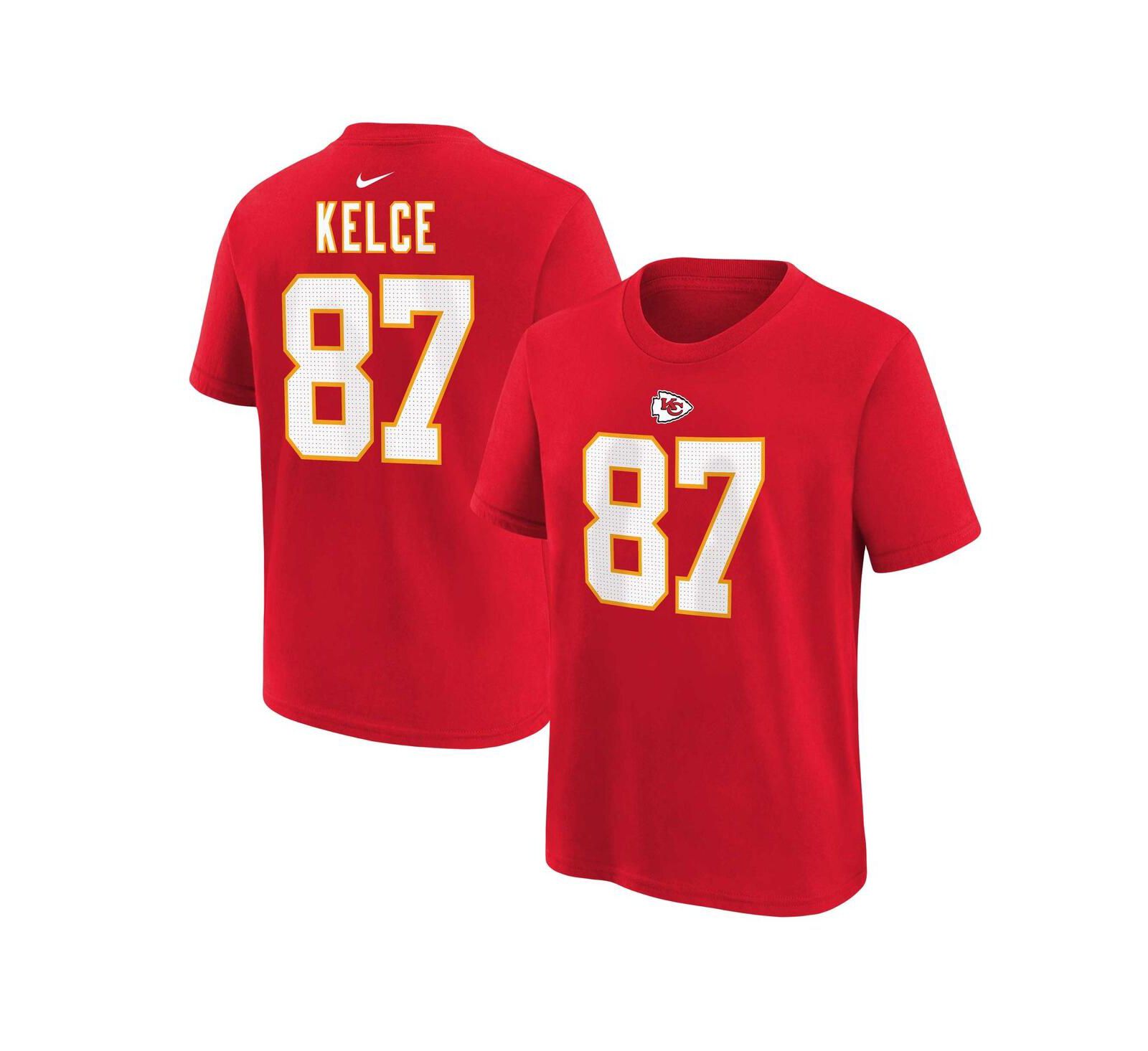 Big Boys Nike Travis Kelce Red Kansas City Chiefs Player Name and Number T-shirt