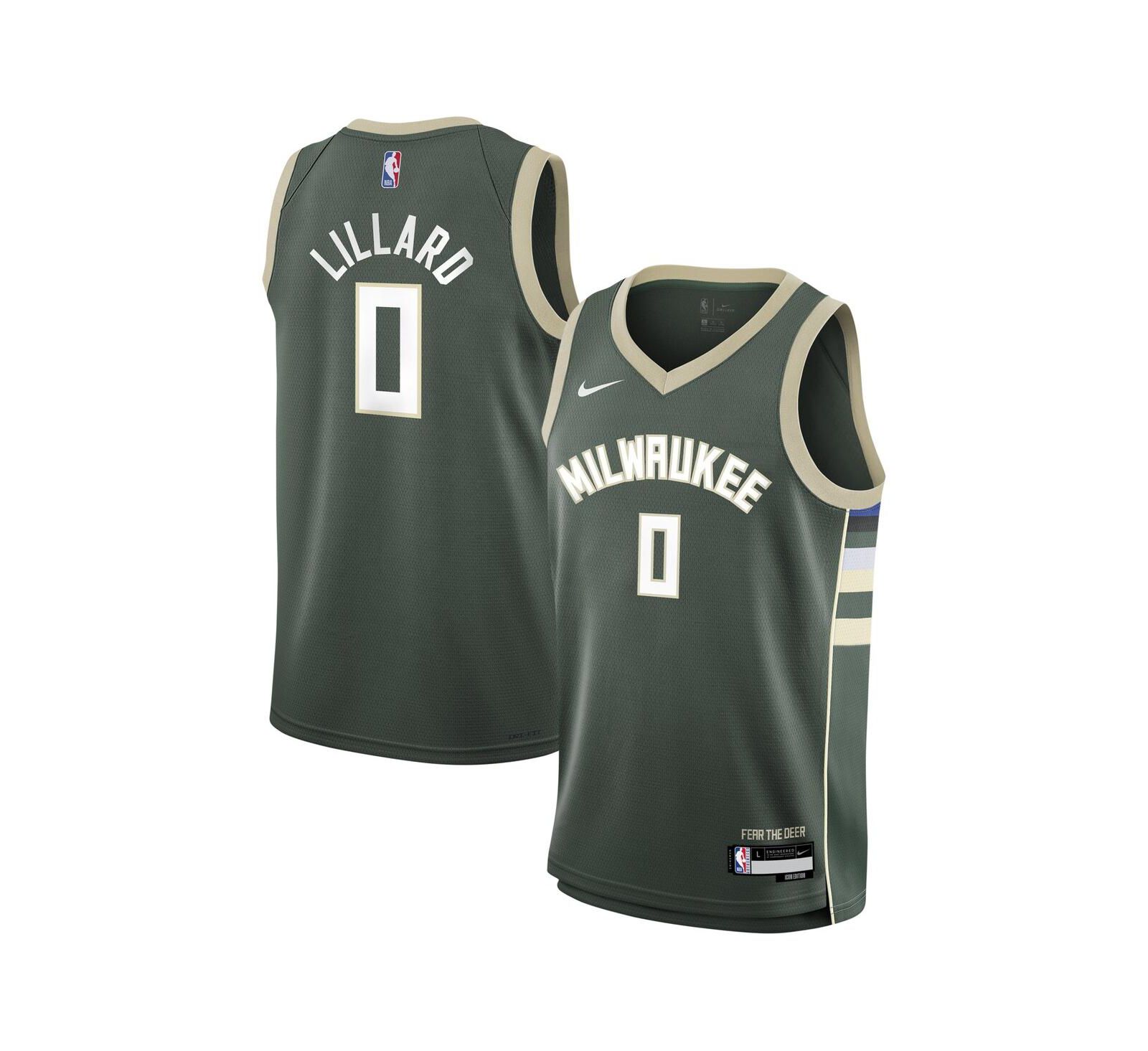 Детская джерси Nike Damian Lillard Hunter Green Milwaukee Bucks Swingman - Icon Edition