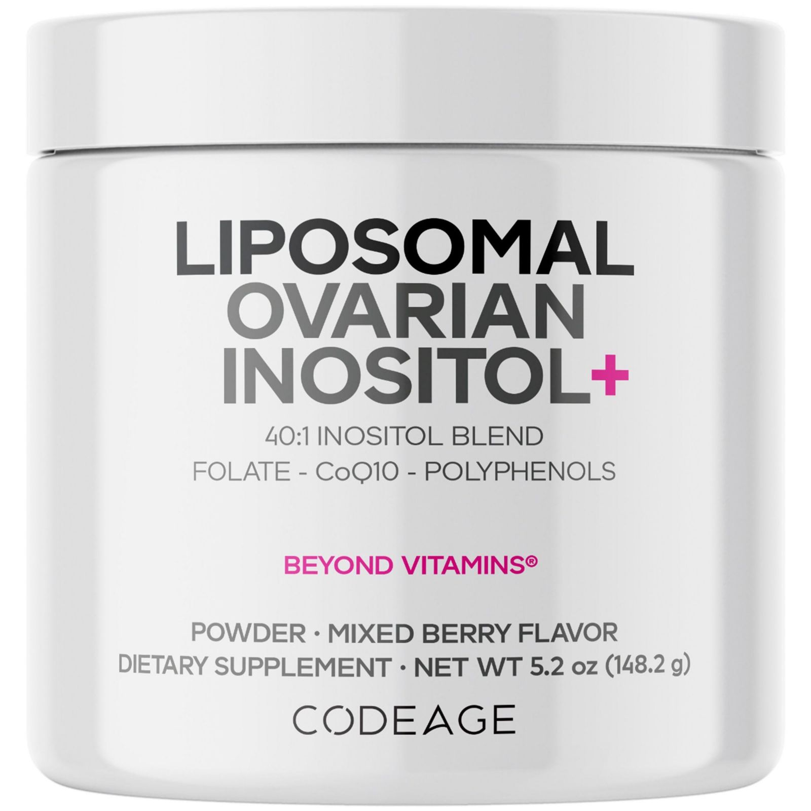 Порошок Codeage Liposomal Ovarian Inositol - смесь Myo-Inositol и D-Chiro-Inositol 40:1, Folate 5-MTHF, CoQ10, Pte и Wild Blueberry, 60 порций
