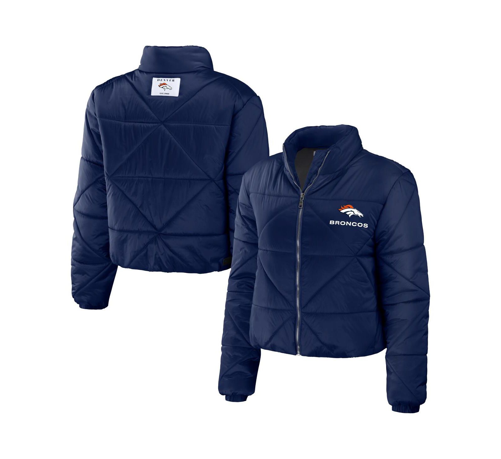 Women's WEAR by Erin Andrews Navy Denver Broncos Cropped Puffer Full-Zip Jacket