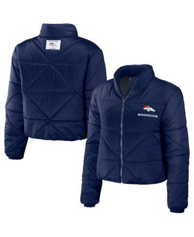 Женская укороченная куртка-пуффер WEAR by Erin Andrews Navy Denver Broncos с полной молнией