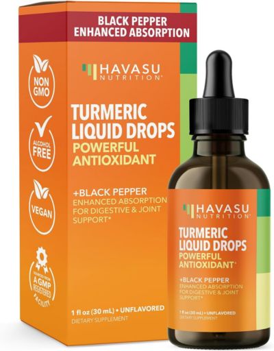 Organic Turmeric Liquid Drops, Liquid Turmeric 1000mg Enhanced Absorption for Digestive & Joint Support, Unflavored, Havasu Nutrition, 1 fl oz
