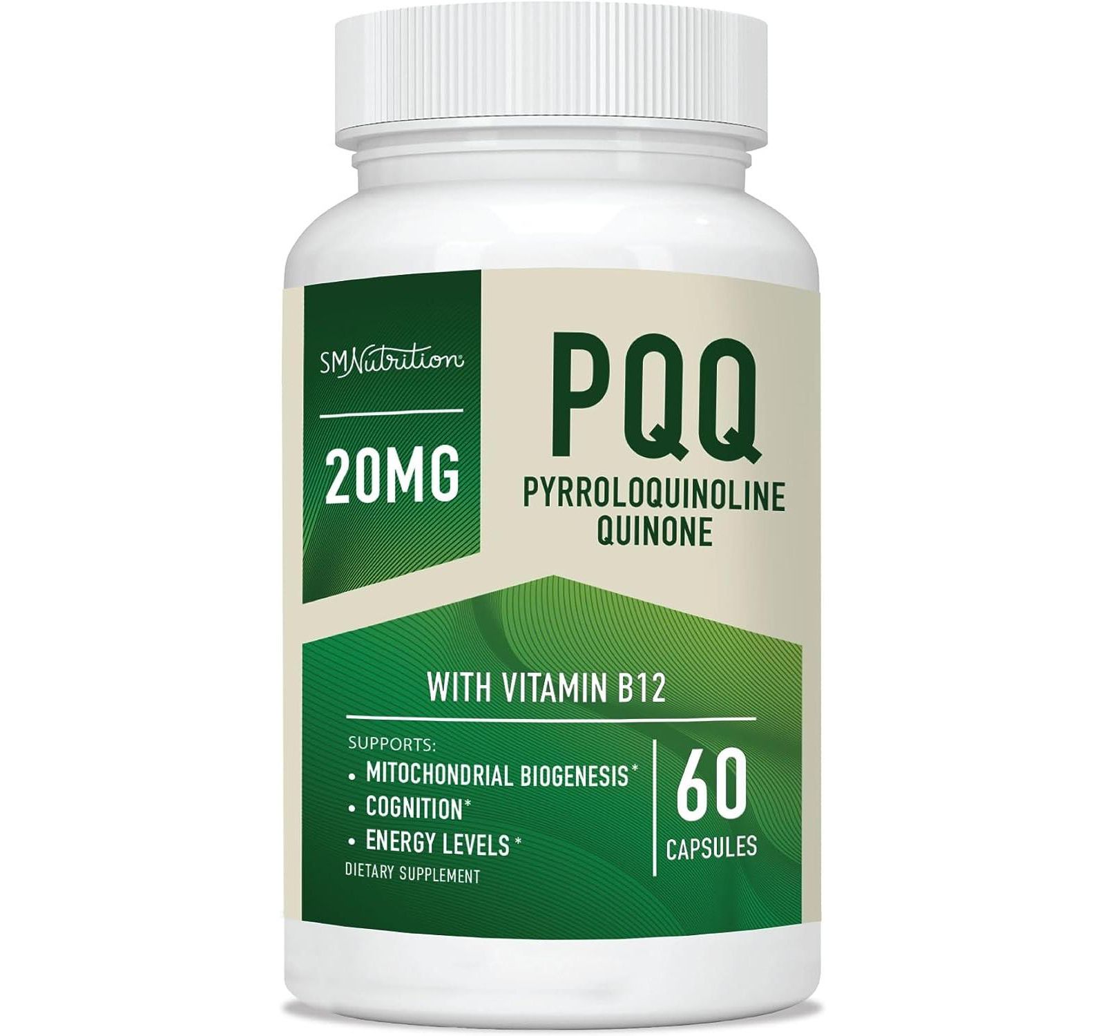 SMNutrition PQQ Supplement 20mg | Mitochondrial Biogenesis & Energy Optimizer With CoQ10 & Vitamin B12 | Supports Brain Health & Mitochondria Production | Ultra PQQ Formula | Gluten-Free | 60 Capsules