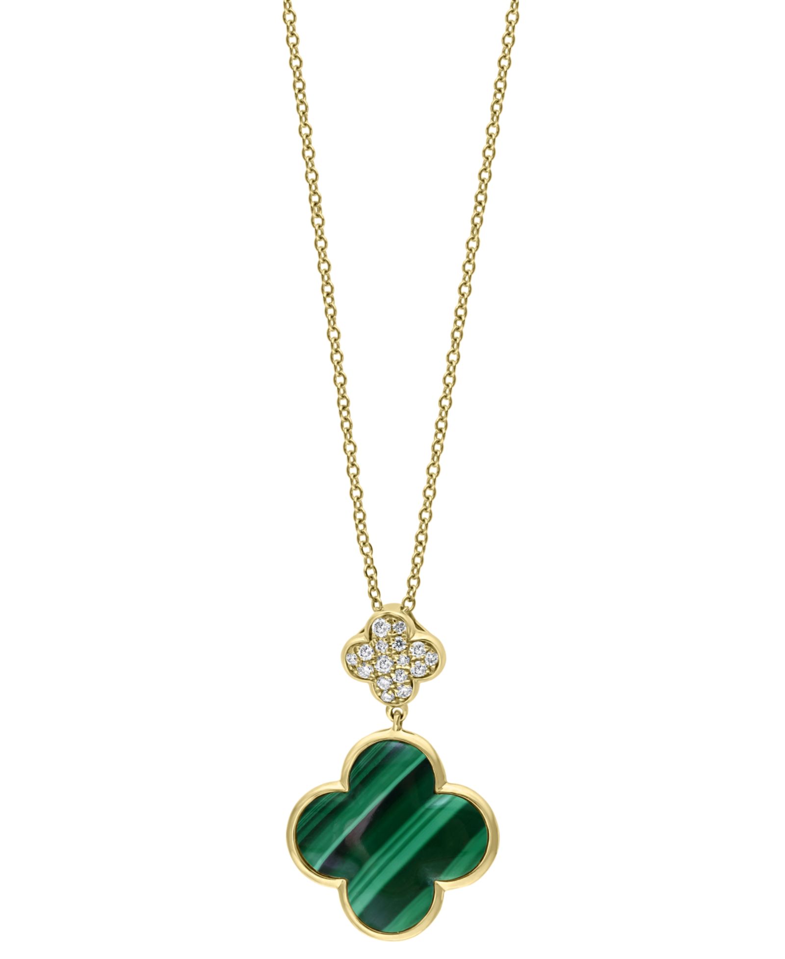 EFFY® Malachite & Diamond (1/8 ct. t.w.) Clover 18" Pendant Necklace in 14k Gold