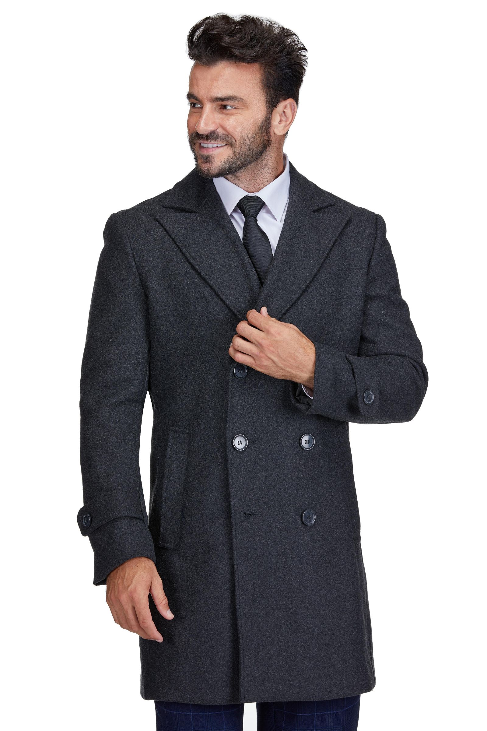 Braveman Men's Big & Tall Double Breasted Pea Coat Wool Blend Dress Peacoat