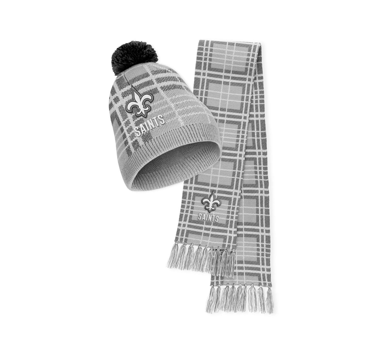 Women's WEAR by Erin Andrews New Orleans Saints Plaid Knit Hat with Pom and Scarf Set