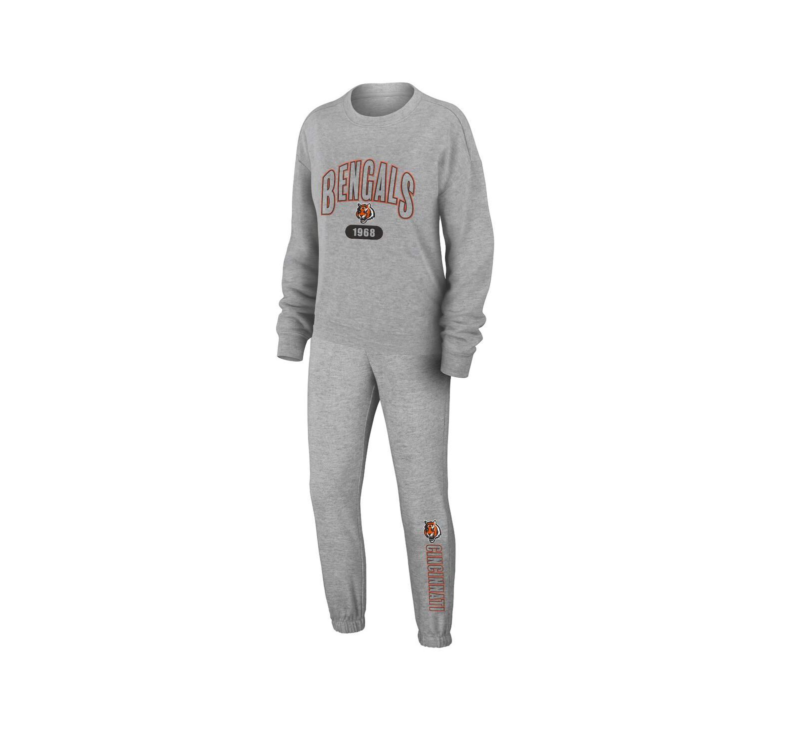 Women's WEAR by Erin Andrews Heather Gray Cincinnati Bengals Plus Size Knitted Tri-Blend Long Sleeve T-shirt and Pants Lounge Set