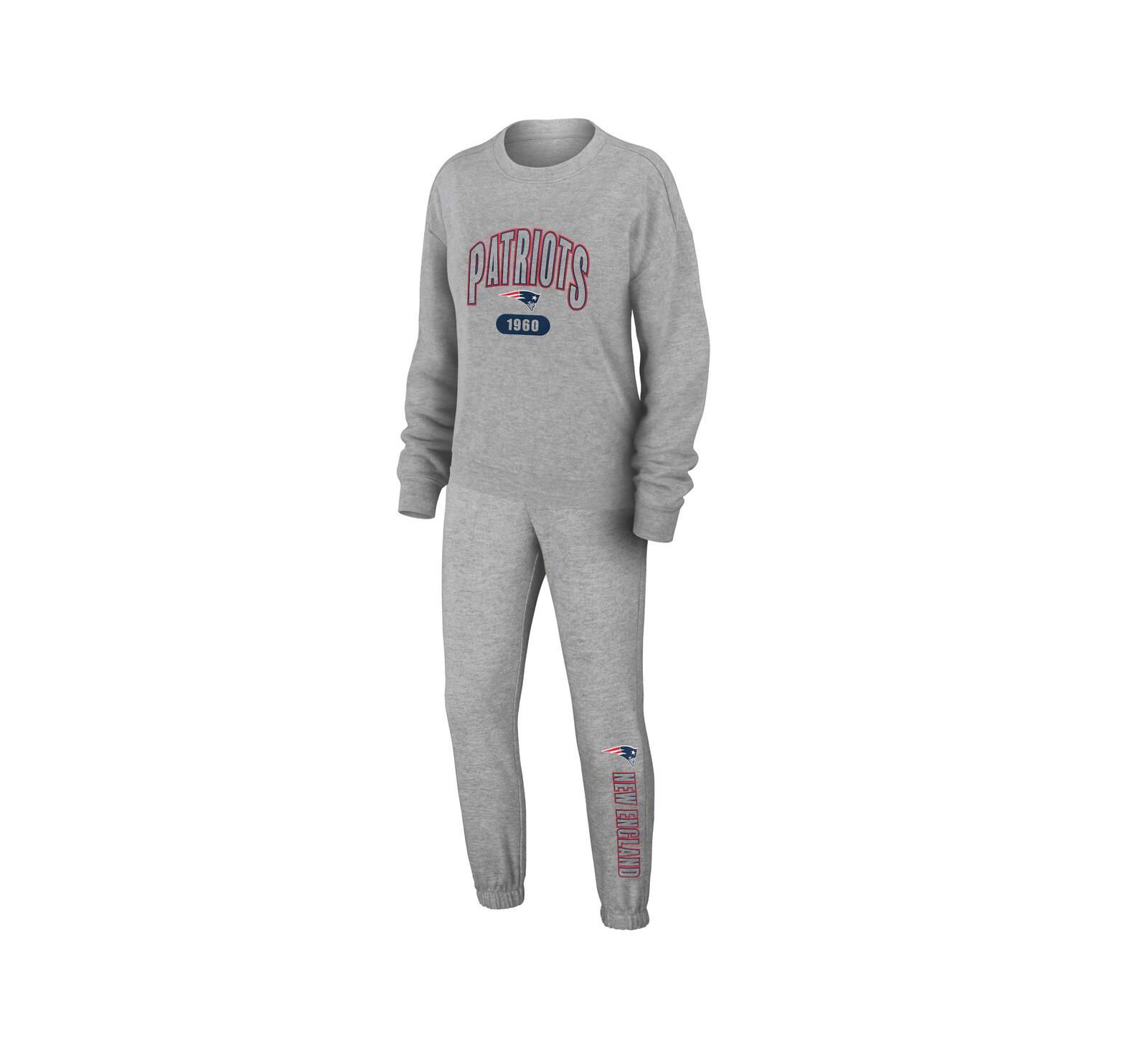 Women's WEAR by Erin Andrews Heather Gray New England Patriots Plus Size Knitted Tri-Blend Long Sleeve T-shirt and Pants Lounge Set