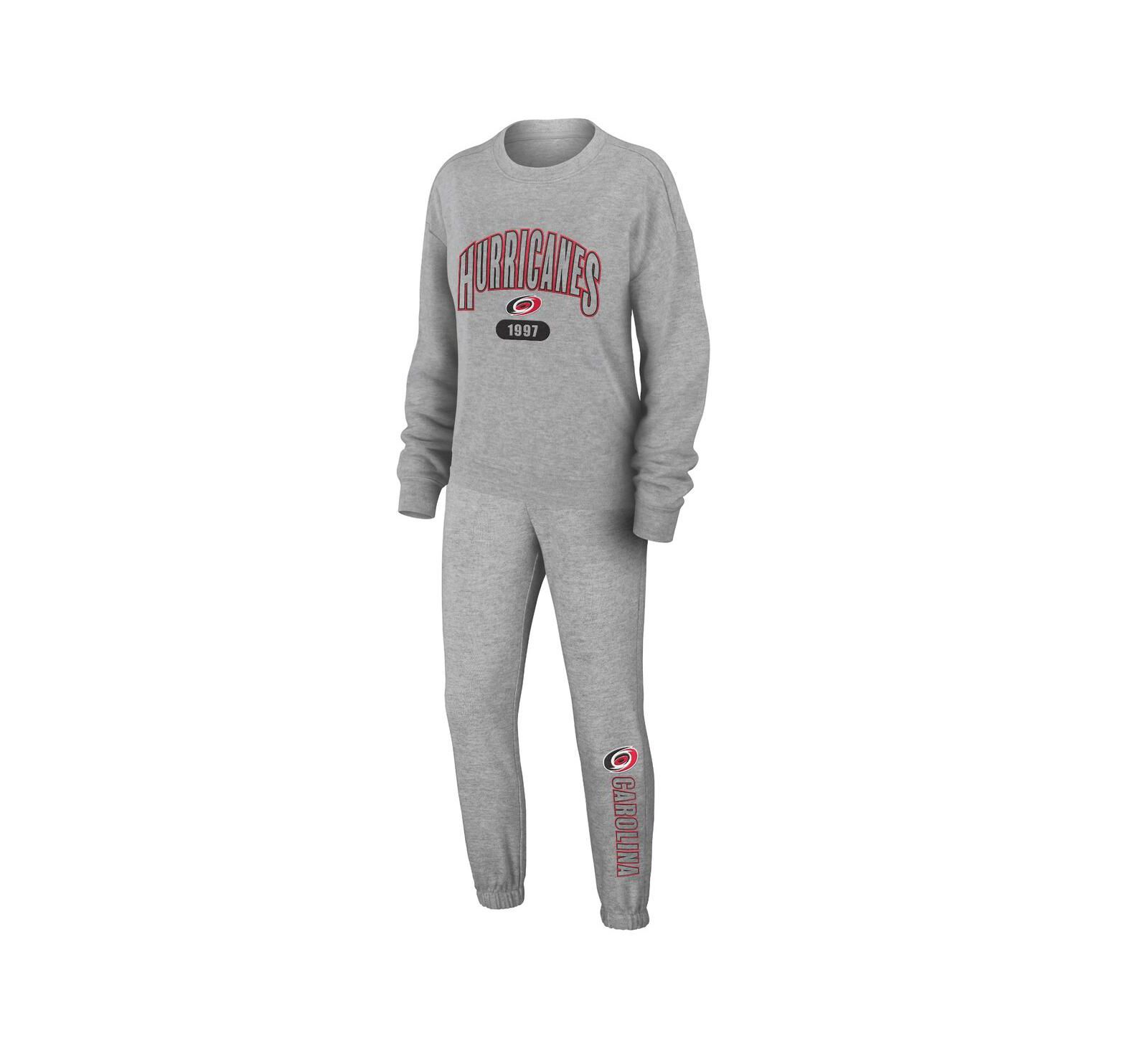 Women's WEAR by Erin Andrews Heather Gray Carolina Hurricanes Knit Long Sleeve Tri-Blend T-shirt and Pants Sleep Set