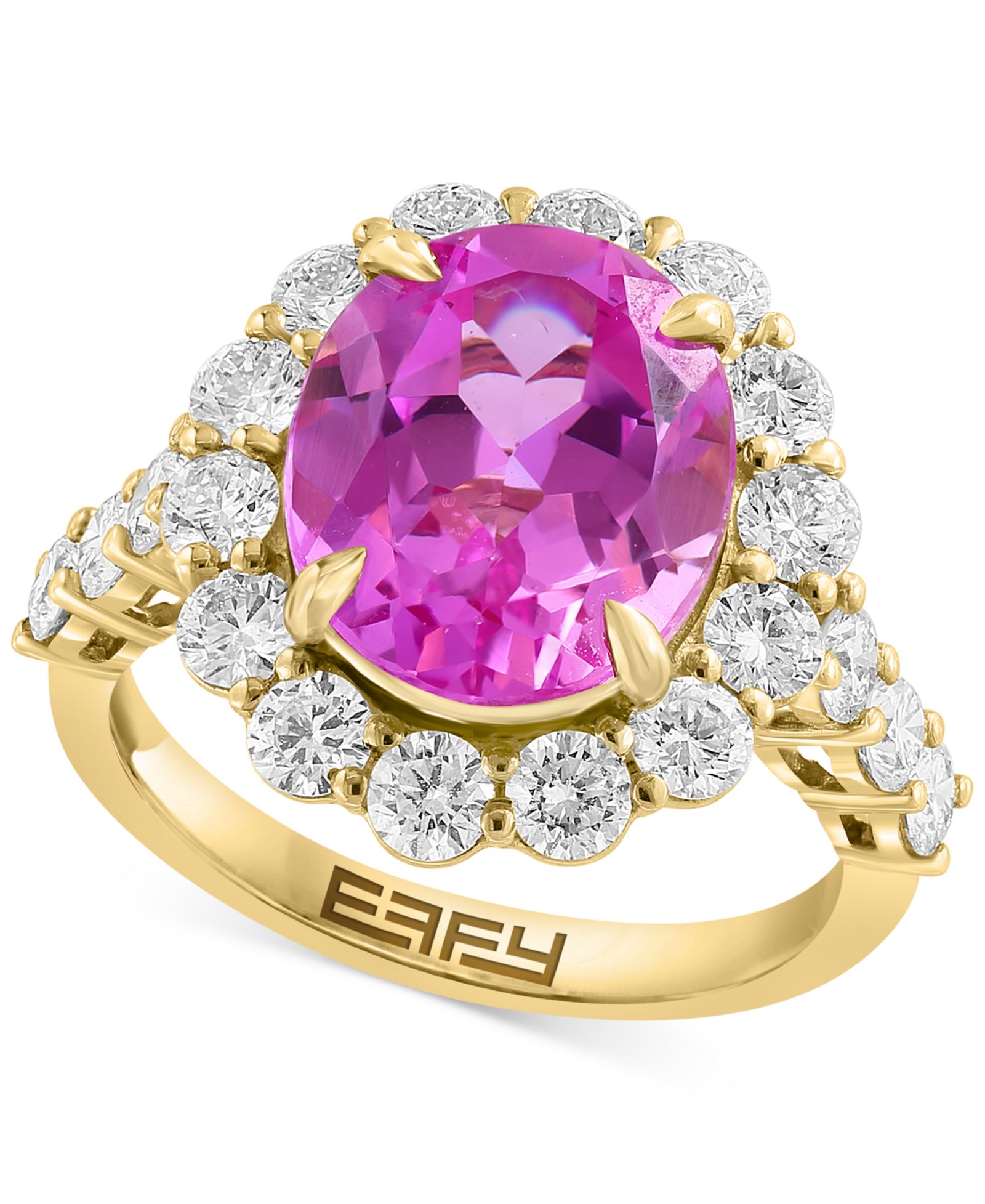 EFFY® Lab Grown Pink Sapphire (5-3/8 ct. t.w) & Lab Grown Diamond (1-1/2 ct. t.w.) Halo Ring in 14k Gold