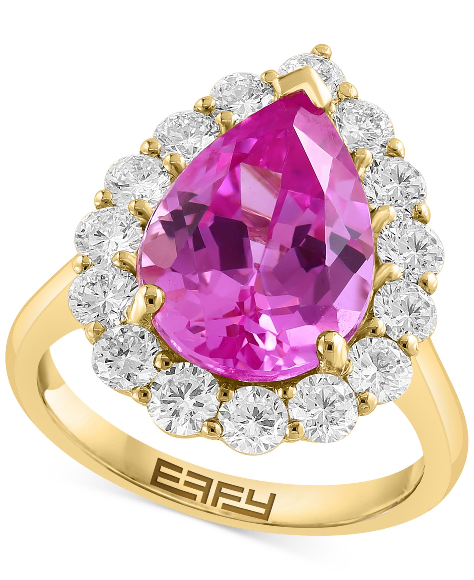 EFFY® Lab Grown Pink Sapphire (5-5/8 ct. t.w) & Lab Grown Diamond (1-1/3 ct. t.w.) Halo Ring in 14k Gold