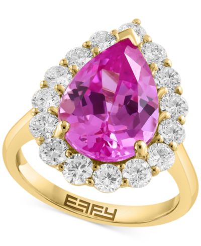 EFFY® Lab Grown Pink Sapphire (5-5/8 ct. t.w) & Lab Grown Diamond (1-1/3 ct. t.w.) Halo Ring in 14k Gold