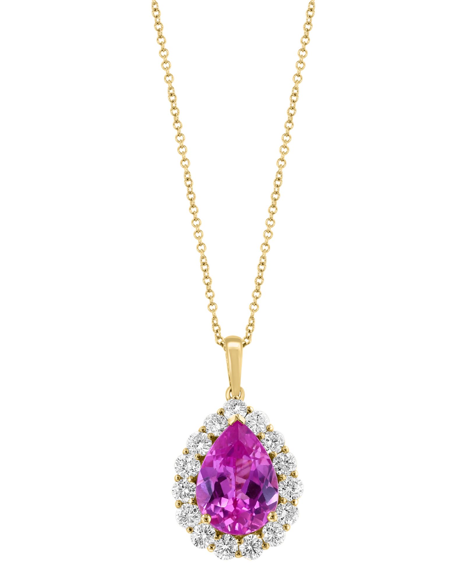 Подвеска-кулон EFFY® с розовым сапфиром и бриллиантом в золоте 14k, форма груша, 18"