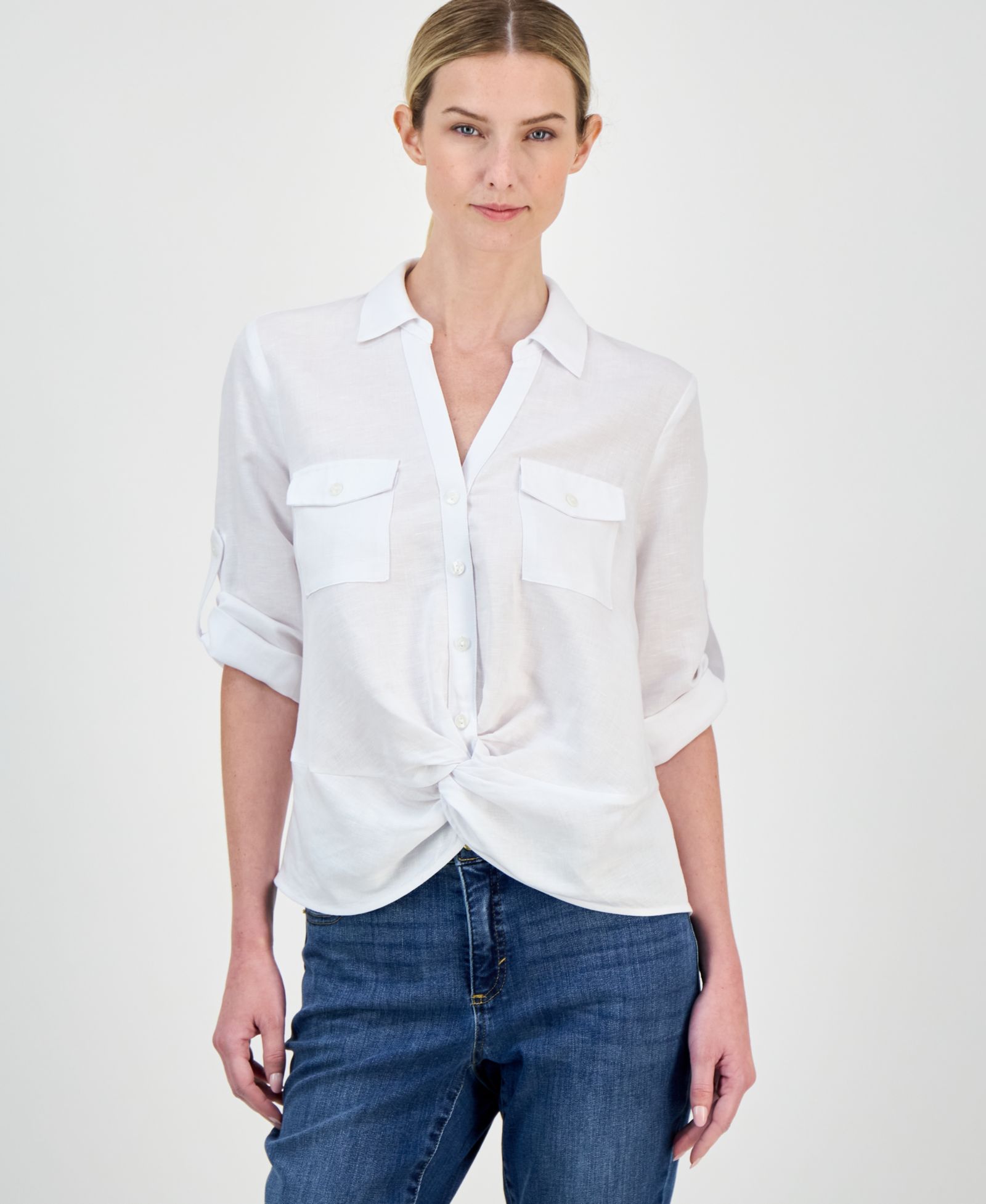 I.N.C. International Concepts Women's Linen Twist-Hem Blouse, Created for Macy's