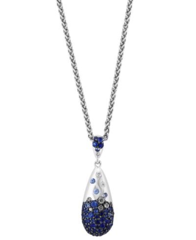 EFFY® Blue Sapphire (1-1/2 ct. t.w.) & White Sapphire (1/6 ct. t.w.) Ombré Cluster 18" Pendant Necklace in Sterling Silver