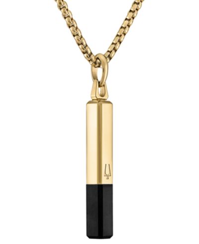 Подвеска Bulova Gold-Tone & Black IP Stainless Steel Black Spinel, 24" + 2" extender