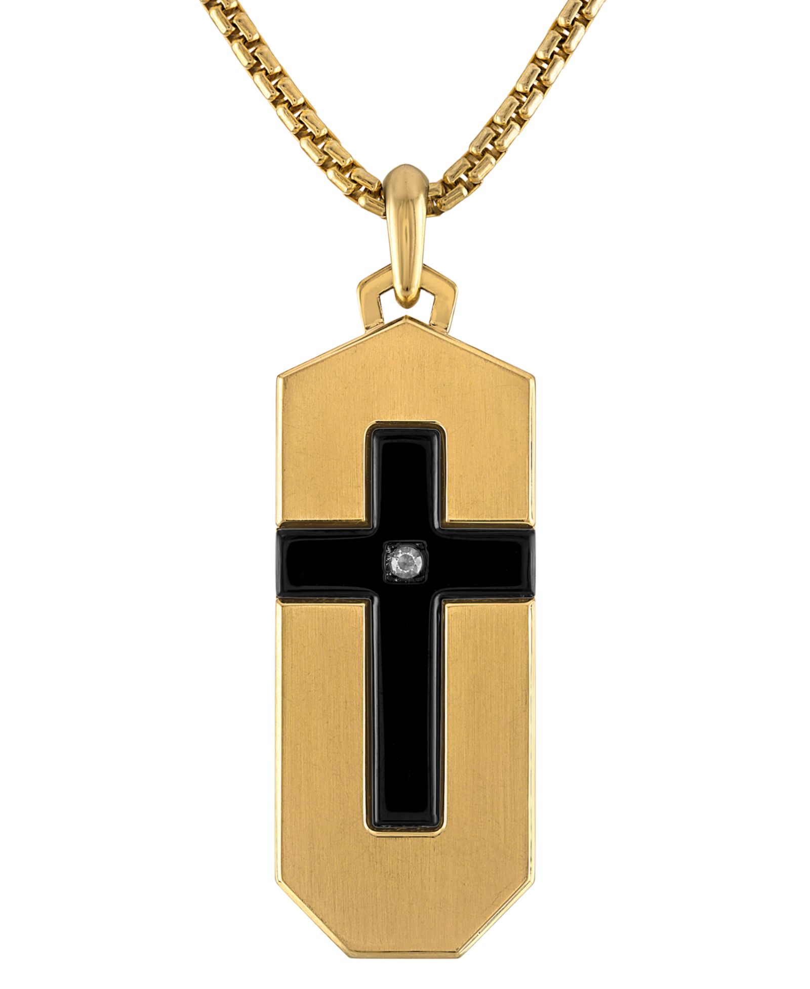 Bulova Gold-Tone & Black IP Stainless Steel Diamond-Accent Cross 26" Pendant Necklace