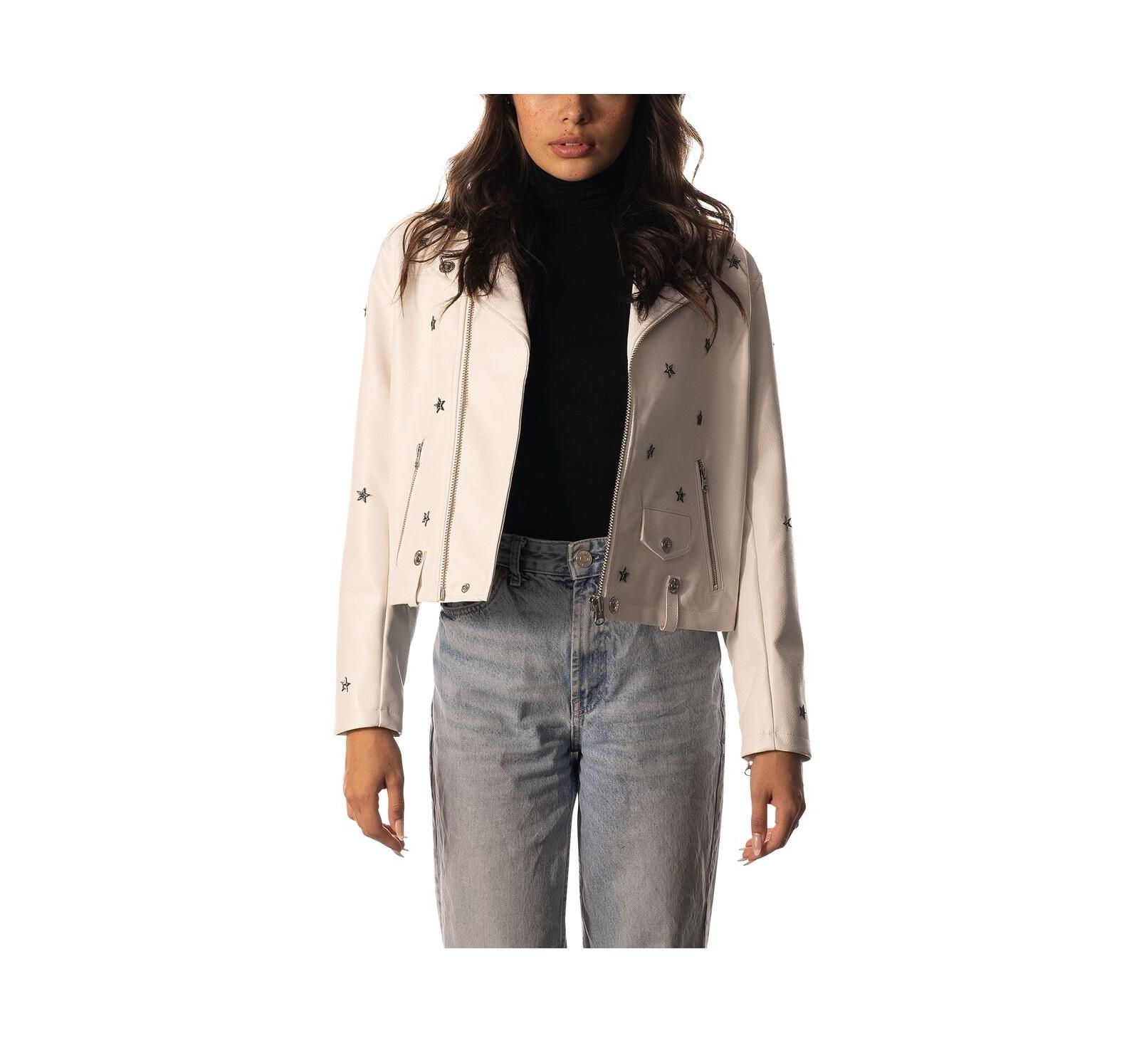 Women's The Wild Collective White Dallas Cowboys Faux Leather Full-Zip Racing Jacket