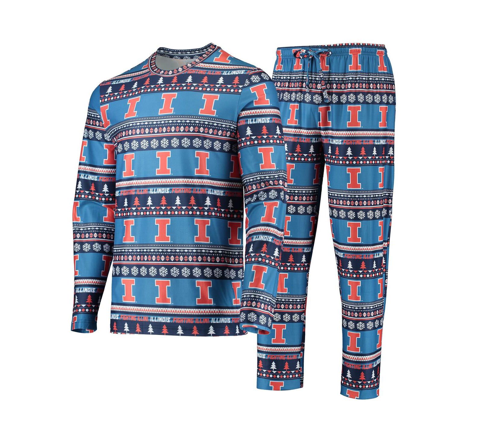 Мужской комплект Concepts Sport Blue Illinois Fighting Illini Ugly Sweater Long Sleeve T-shirt and Pants Sleep Set