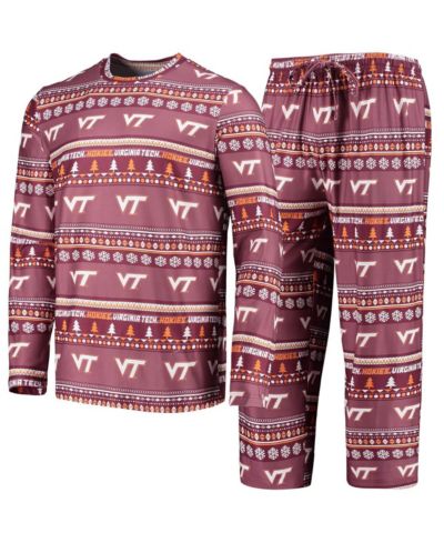 Concepts Sport Мужской комплект для сна: футболка и брюки Ugly Sweater Long Sleeve T-shirt and Pants Maroon Virginia Tech Hokies