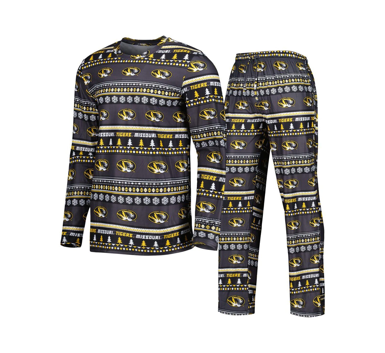 Men's Concepts Sport Black Missouri Tigers Swivel Long Sleeve T-shirt and Pants Sleep Set