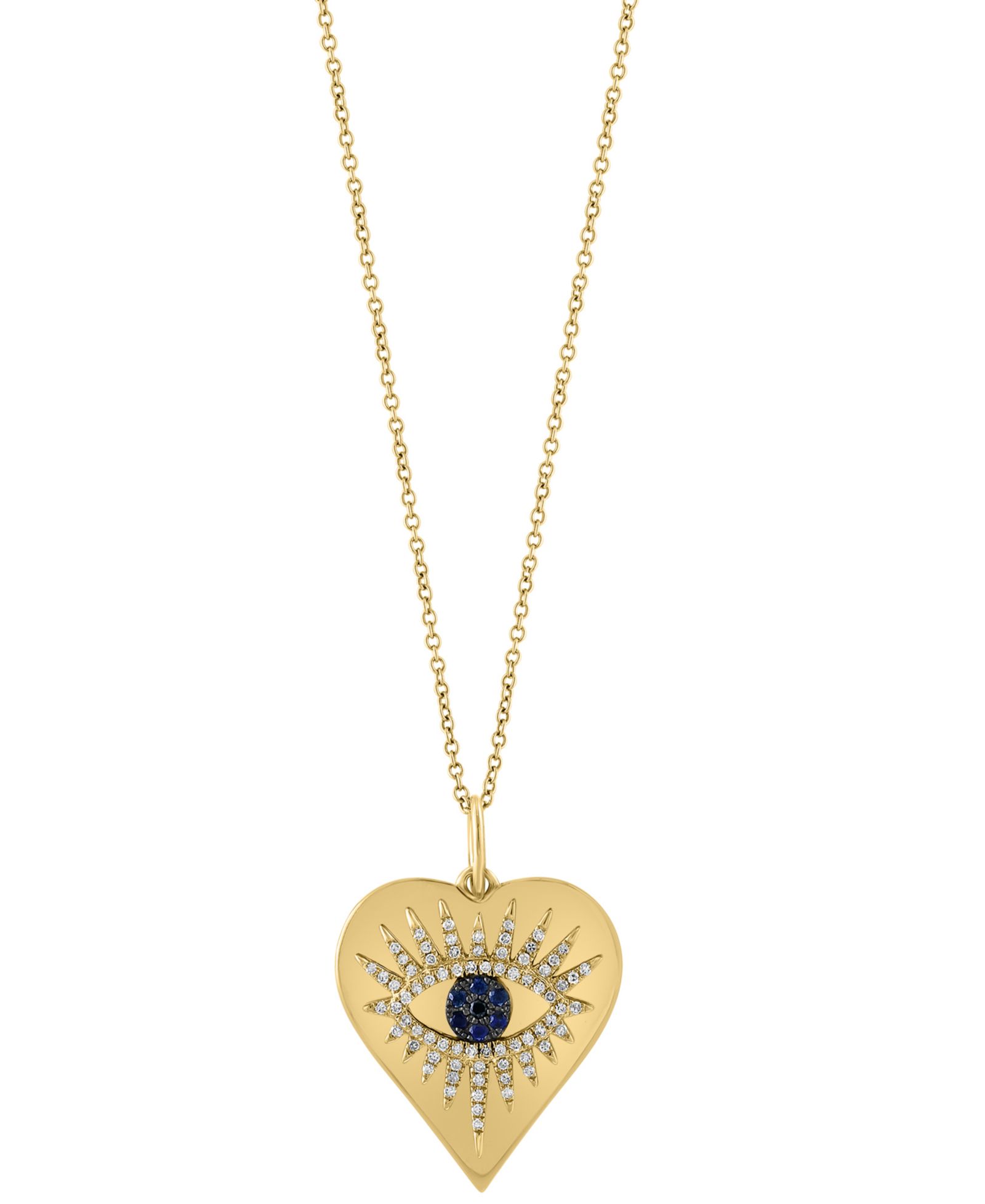 Подвеска EFFY® Sapphire & Diamond Evil Eye Heart 18" в 14k Gold