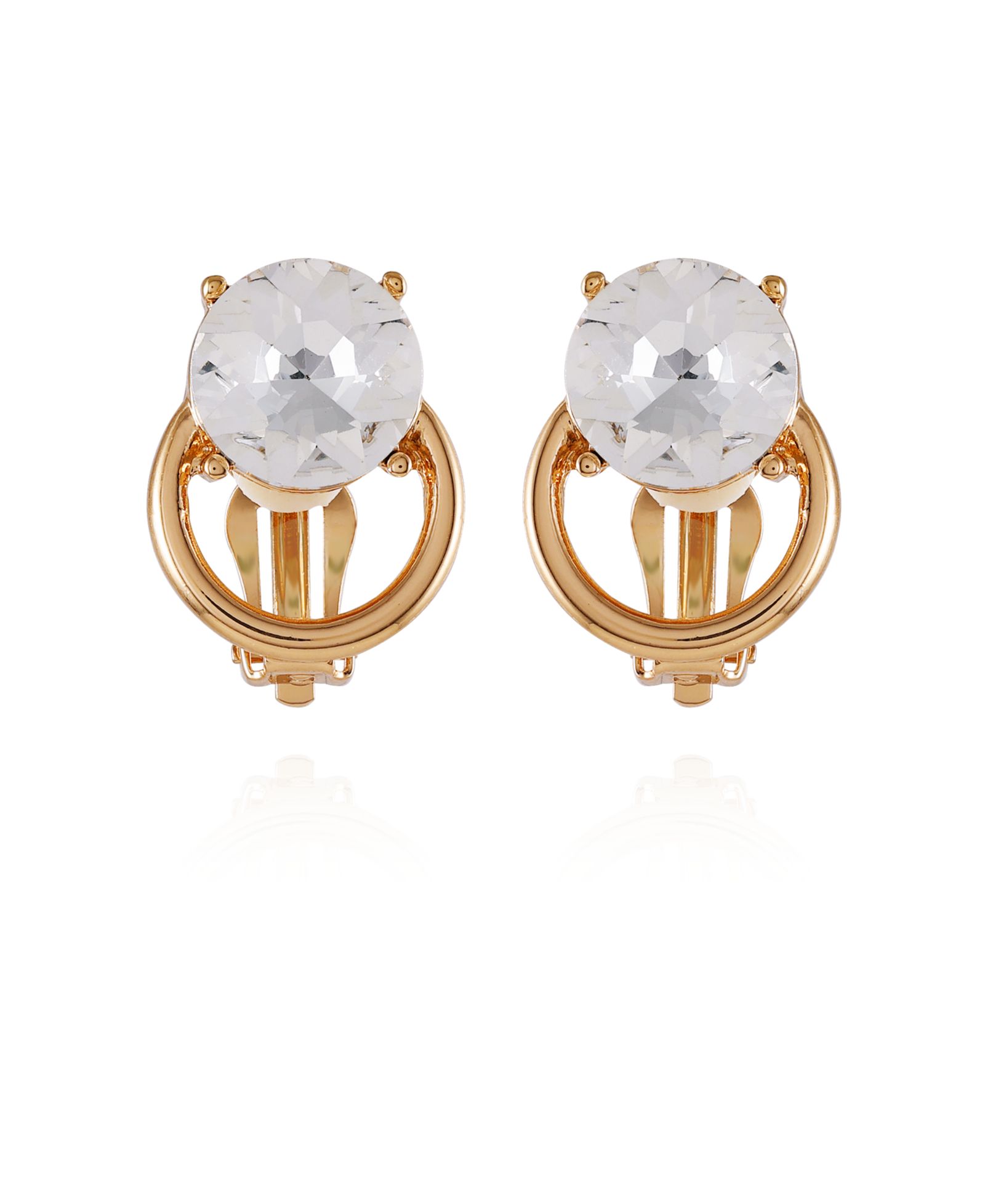 Серьги-гвоздики T Tahari Gold-Tone Clear Glass Stone Clip On Stud