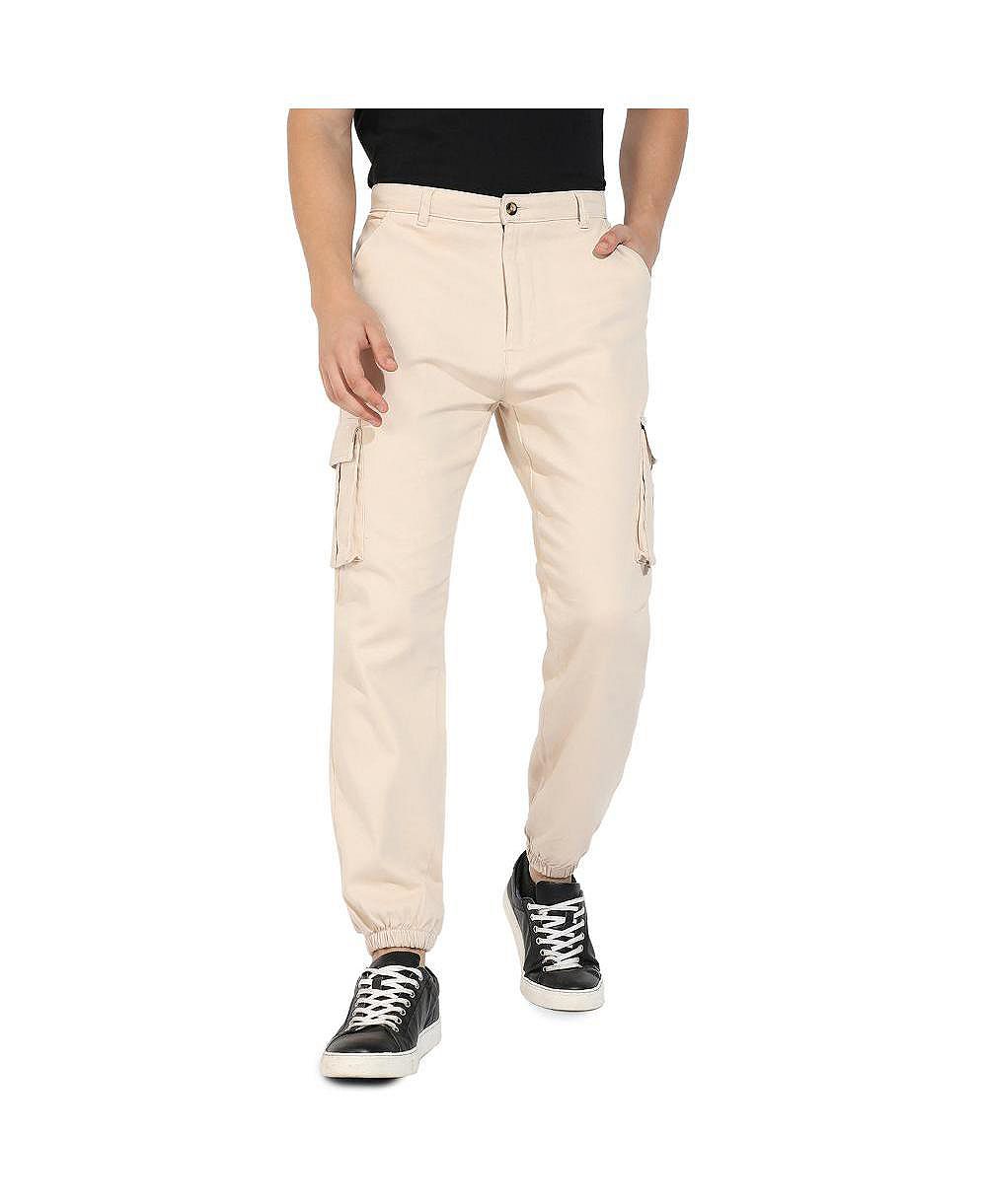 Campus Sutra Men's Beige Cuffed Hem Cargo Trousers