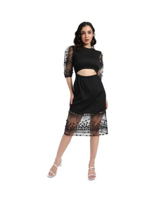 Campus Sutra Women's Black Self-Design Dress With Cutout Detail