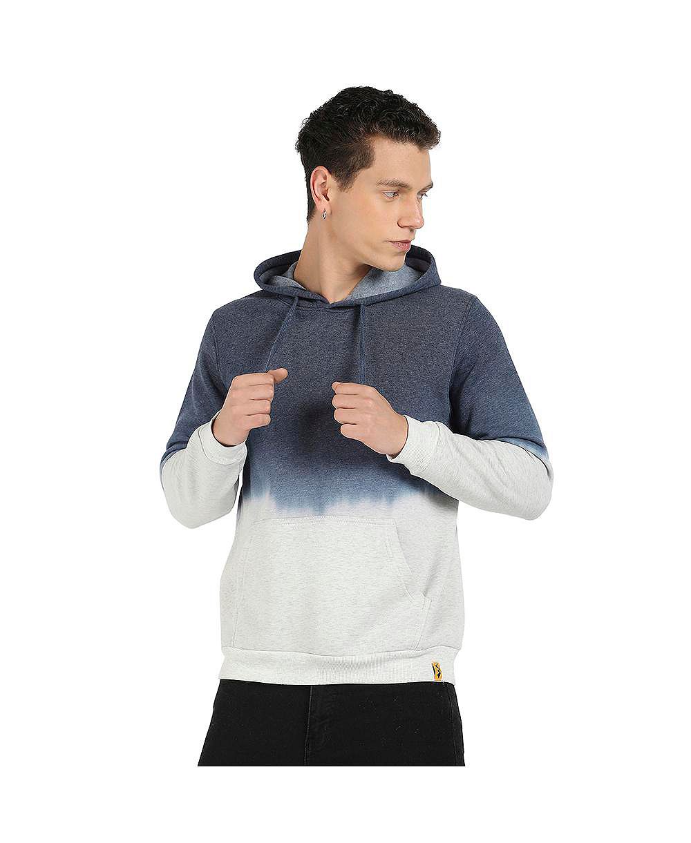 Cahoot Men's Campus Sutra Blue and Grey Pullover Ombre Sweatshirt With Ribbed Hem