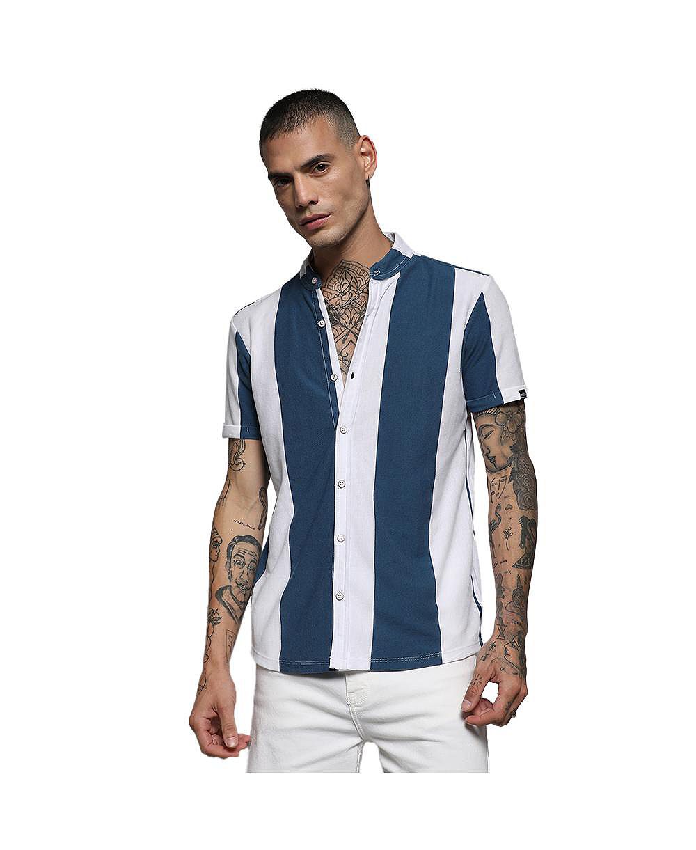 Cahoot Men's Campus Sutra Blue & White Candy Striped Shirt