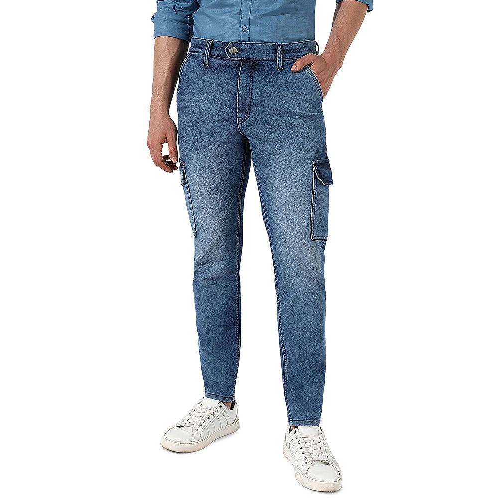 Campus Sutra Men's Medium-Wash Cargo Denim Jeans