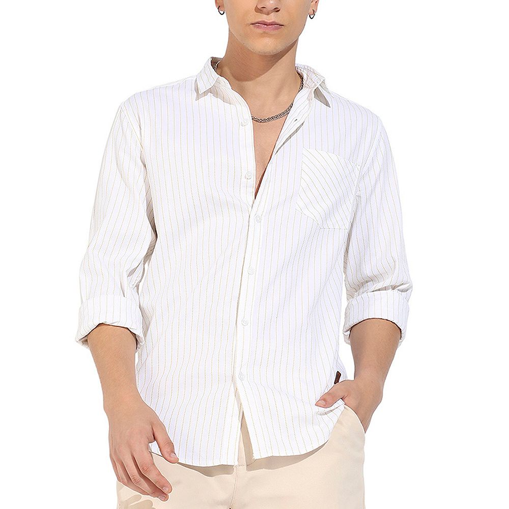 Cahoot Men's White Chalk Striped Shirt