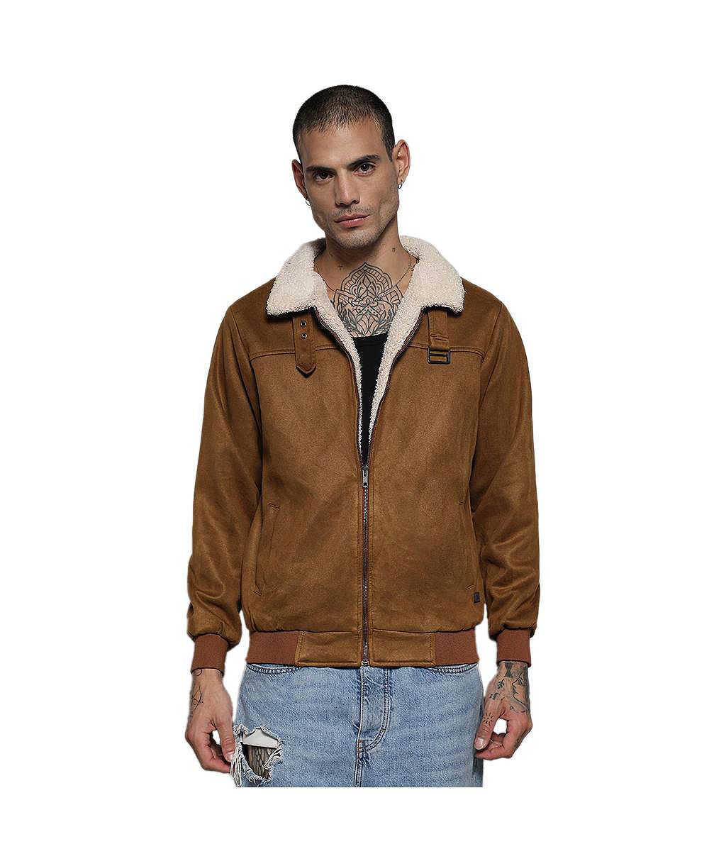 Cahoot Men's Campus Sutra Brown Zip-Front Jacket With Fleece Detail