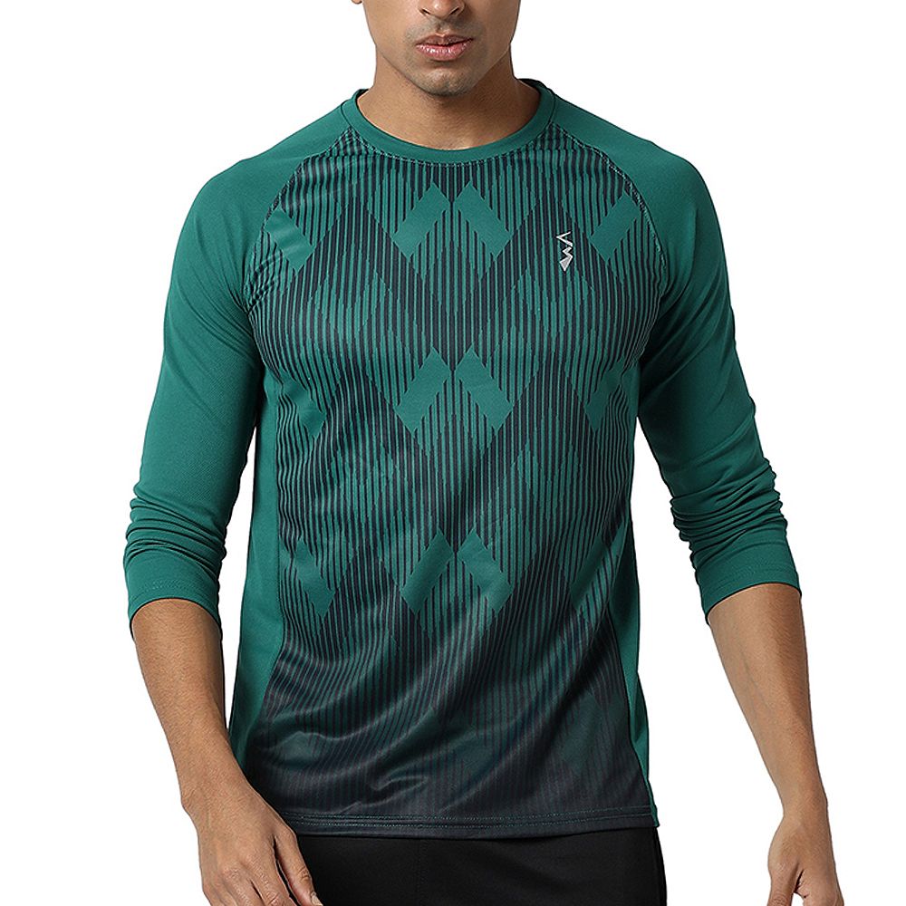 Cahoot Men's Forest Green Geometric Activewear T-Shirt