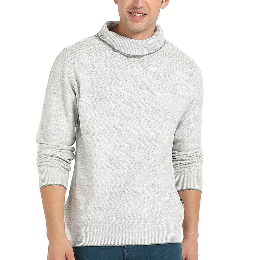 Свитер Campus Sutra Men's Light Grey Herringbone Textured Pullover