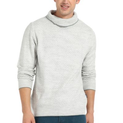 Cahoot Men's Campus Sutra Light Grey Herringbone Textured Pullover Sweater