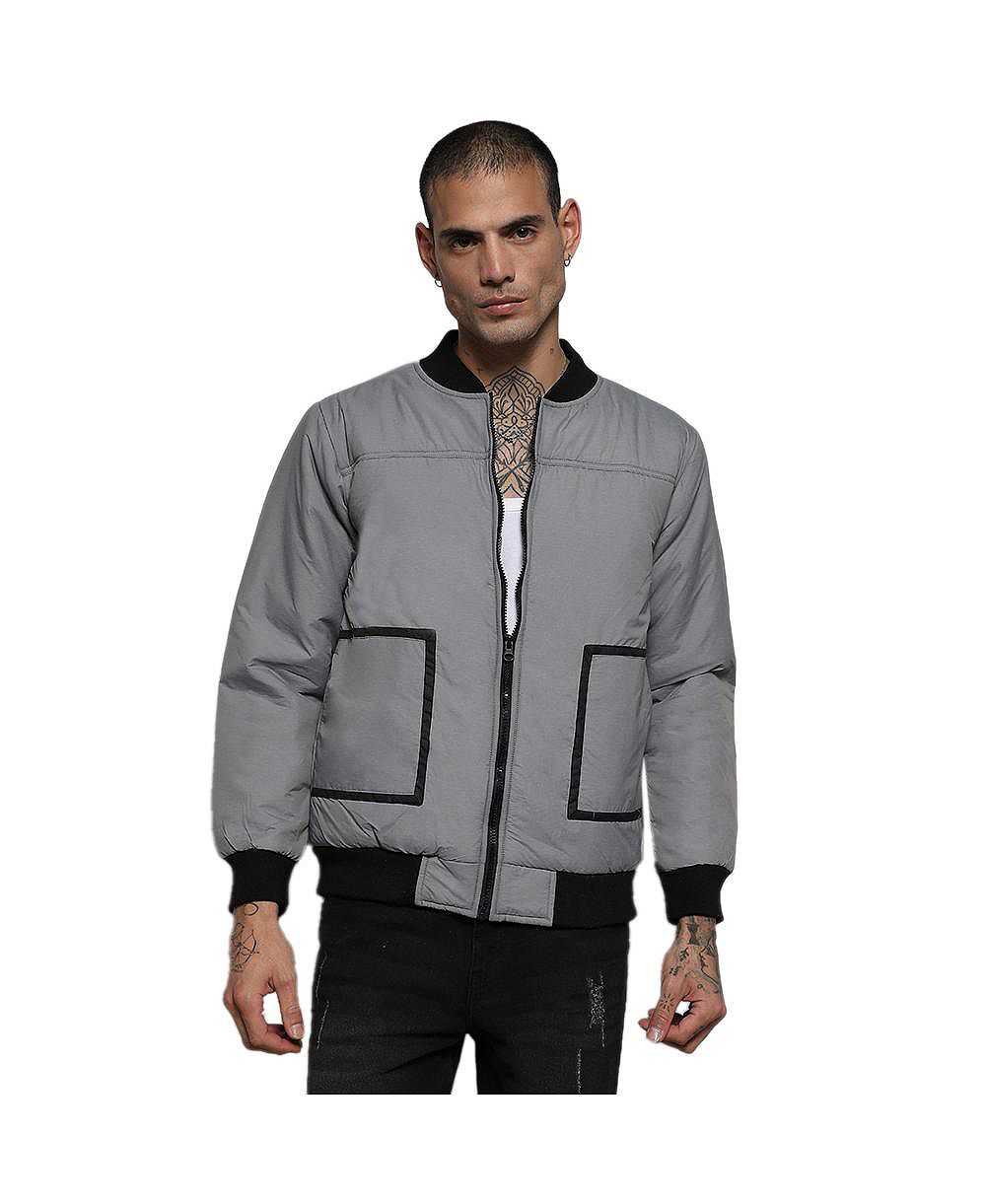 Cahoot Men's Campus Sutra Light Grey Zip-Front Puffer Jacket With Contrast Detail