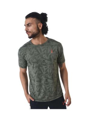 Campus Sutra Men's Olive Green Abstract Active wear T-Shirt