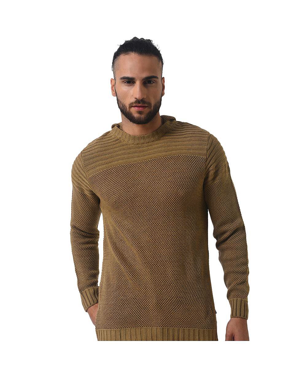 Cahoot Men's Campus Sutra Brown Textured Knit Pullover Sweater
